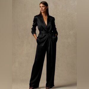 Ralph Lauren Collection Purple Label!  Black satin silk Wide-Leg Trousers!